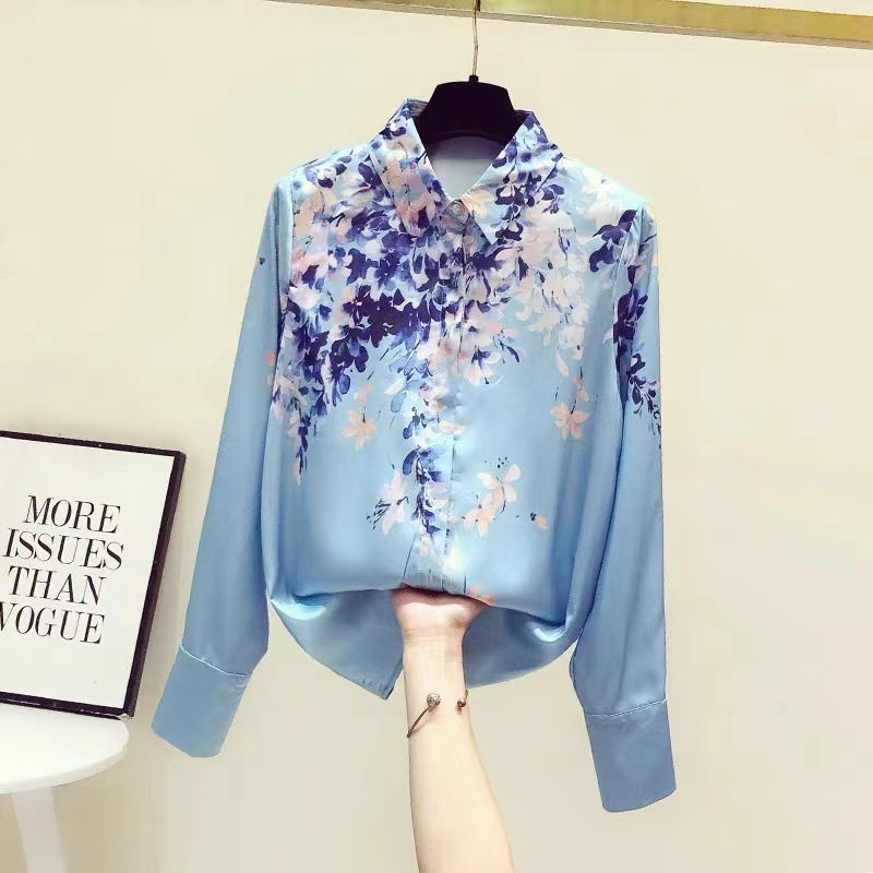 Chiffon-Langarmoberteil mit Temperament und ausländischem Aufdruck für Damen_voghion.com