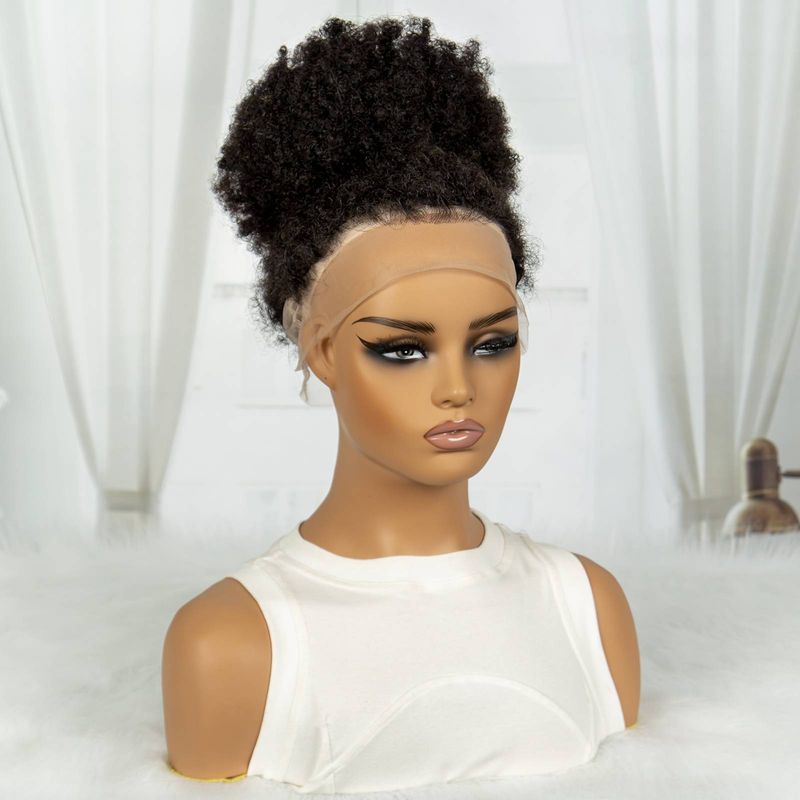 360 Lace Human Hair Afro Puff Drawstring Ponytail Pineapple Updo Hair,short Kinky Curly Ponytail Bun_voghion.com