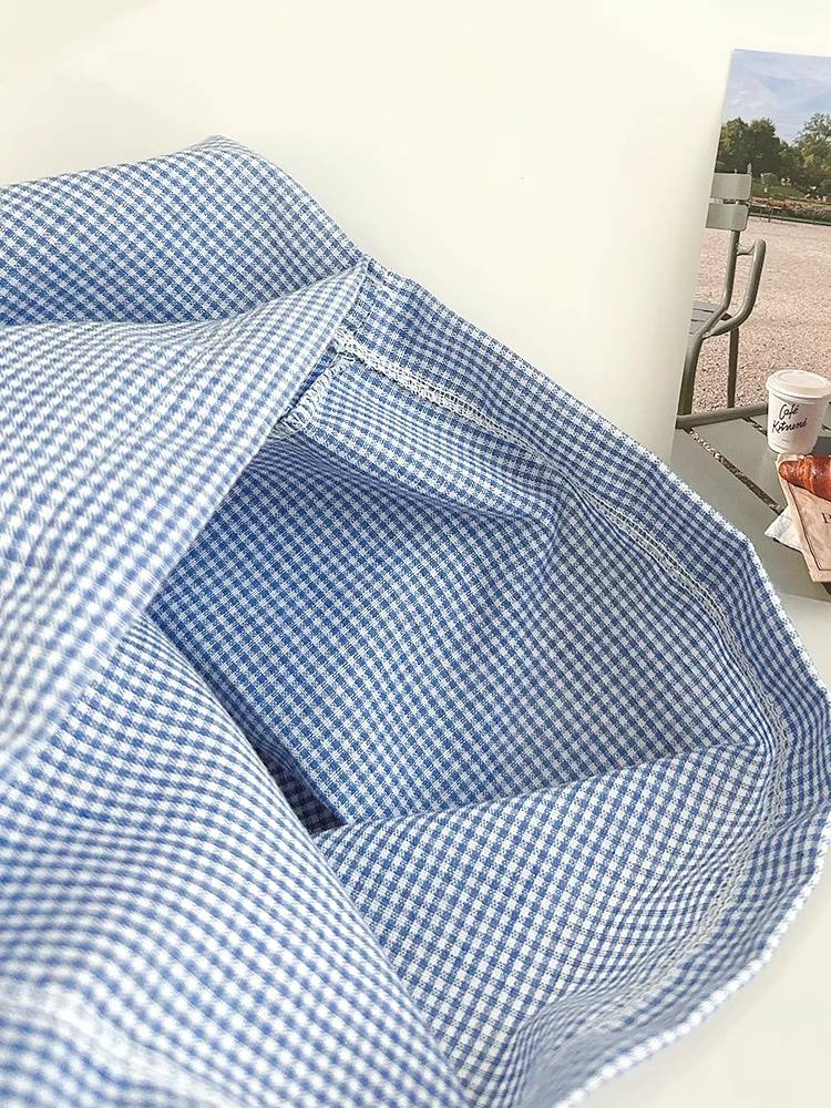 Pălărie albastră în carouri, stivuită, pentru femei, 2025, vară nouă, sută de sute, cu secțiune subțire a șapcii cu cap de pachet_voghion.com