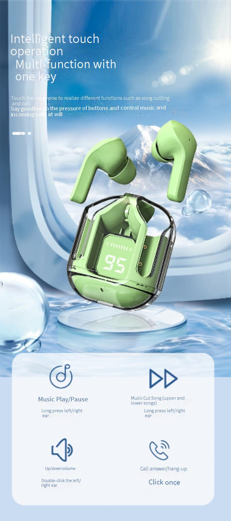 Bluetooth-Kopfhörer Air31 Bluetooth-Headset Transparentes kabelloses In-Ear Air39TWS Rauschunterdrückung Digitalanzeige Sport-Headset_voghion.com
