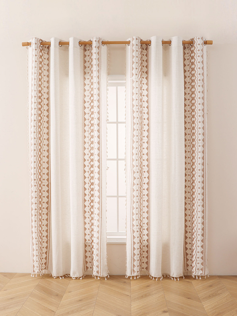 Cortinas de lino con patrón geométrico bordado, estilo bohemio, modernas, sencillas y de alta gama._voghion.com