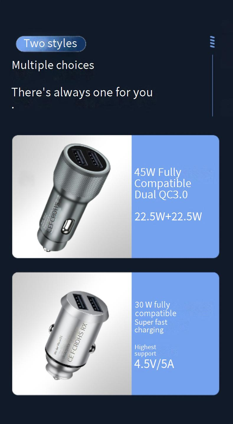 45W Car Charger, Dual USB QC3.0 Fast Charger Adapter With Titanium Emergency Window Breaker For IPhone Android Smartphones_voghion.com