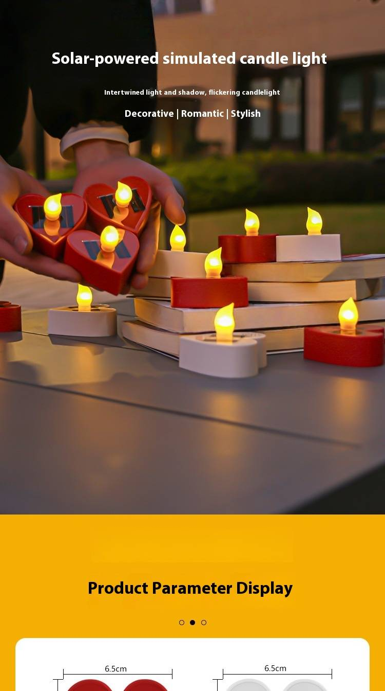 Solar-Gartenleuchten für den Außenbereich, wasserdicht, flammenlose LED-Kerzenlichter für Terrasse, Garten, Camping und Dekoration – Herzform, Warmweiß_voghion.com