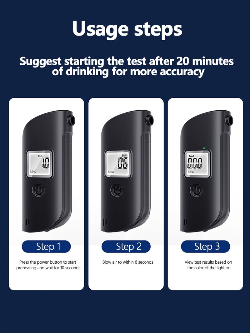 1pcs Breathalyzer, Automatic Test For Drunk Driving, LED Display, Suitable For Personal And Commercial Use, Alcohol Testing Tool_voghion.com