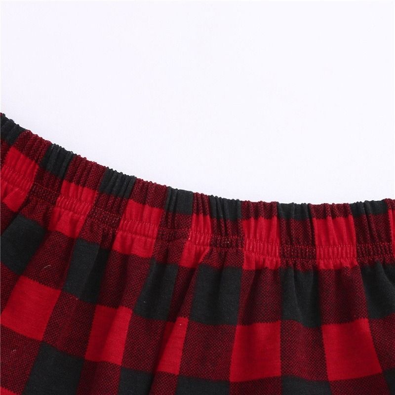 2025 Christmas Parent-child Clothing Long Sleeved Long Pants Checkered Patchwork Printed Home Clothes Christmas Parent-child Clothing Set-Men's Style_voghion.com