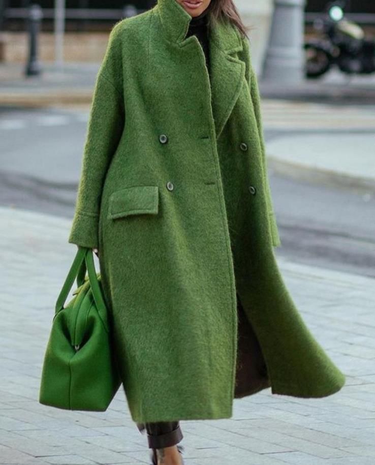 Elegant Long Wool Coat For Women - Oversized Lapel Trench Coat In Solid Green/Black/Camel - Plus Size Winter Coat For Office & Casual Wear_voghion.com