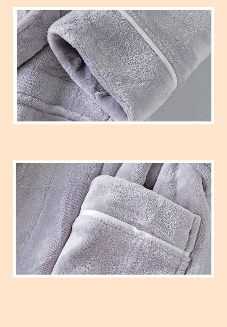 Conjunto de ropa interior y pijama: bata y pantalón de felpa suave – Bata de invierno ultrasuave para el hogar, el salón y el spa – Ligera y cálida (Gris plata, Rosa)_voghion.com