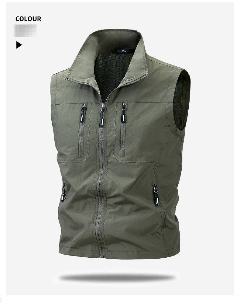 Gilet senza maniche da uomo con tasche multiple - Giacca leggera in nylon con cerniera per attività all'aperto e palestra (5 colori, dalla M alla 5XL)_voghion.com
