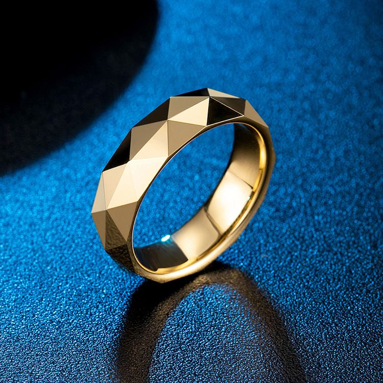 Diamond cut tungsten steel ring Diamond cut tungsten gold men's ring Simple precious metal trendy men's jewelry_voghion.com