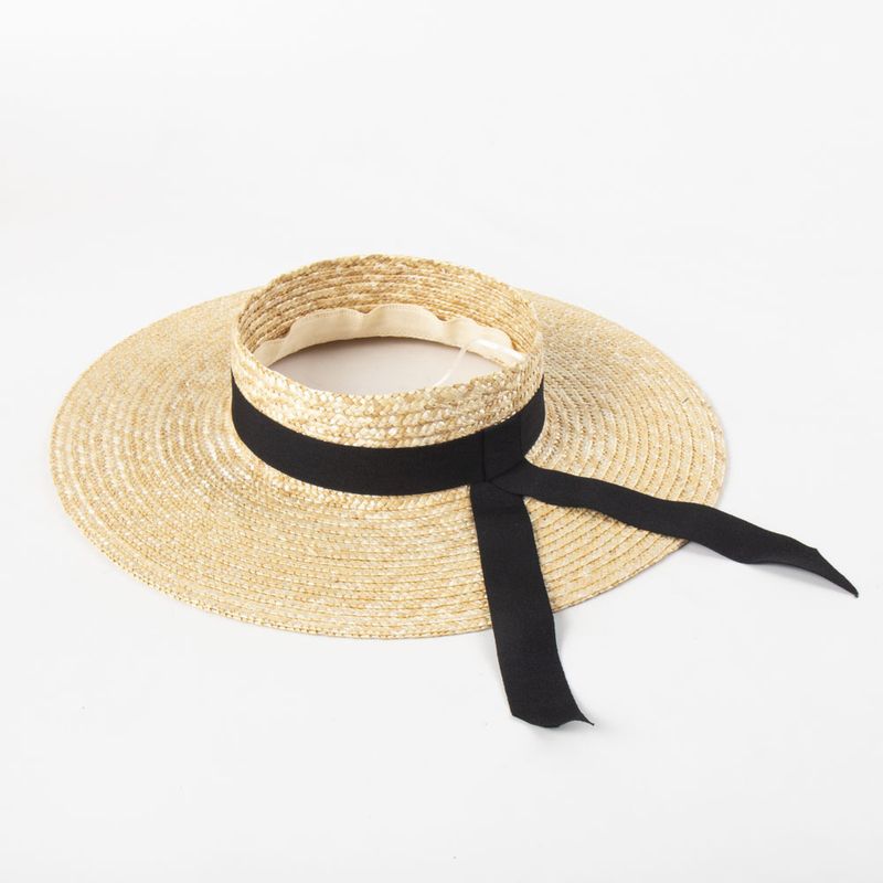 Mode Vrouwen Zon Brede Rand Geen Top Reis Strand Hoed Parels Band Vizier Zomer Hoeden_voghion.com