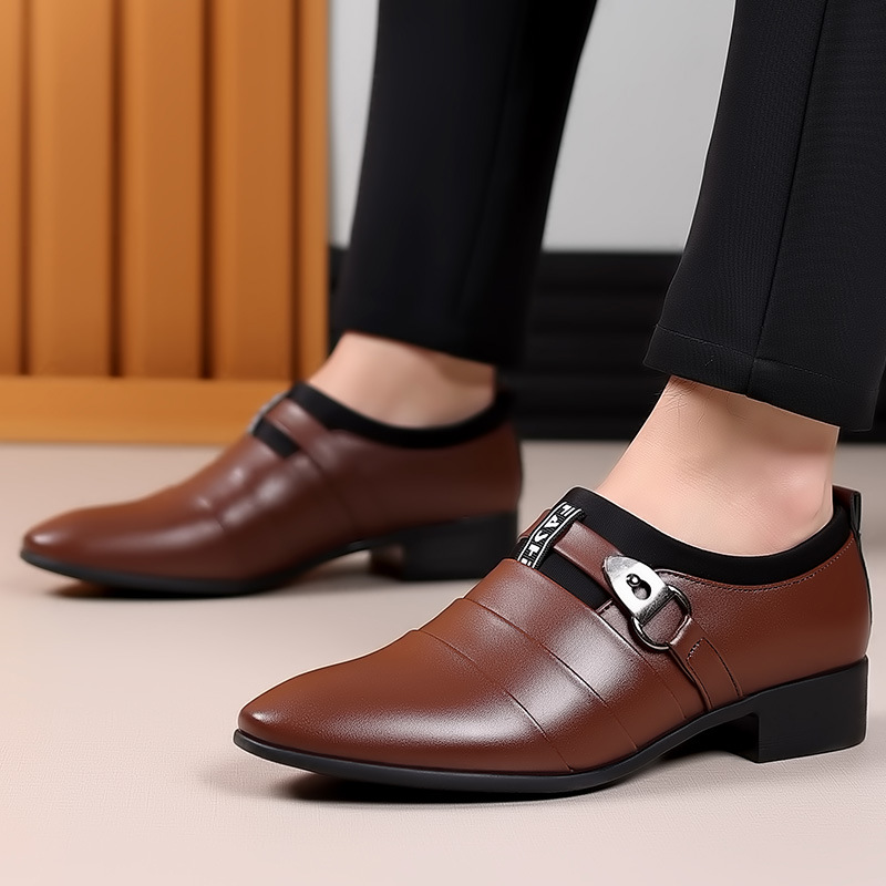 Formal Shoes For Man Dress Leather Shoes Oxfords Shoes Comfortable Pointed-Toe Business Casual Shoes Slip-On_voghion.com