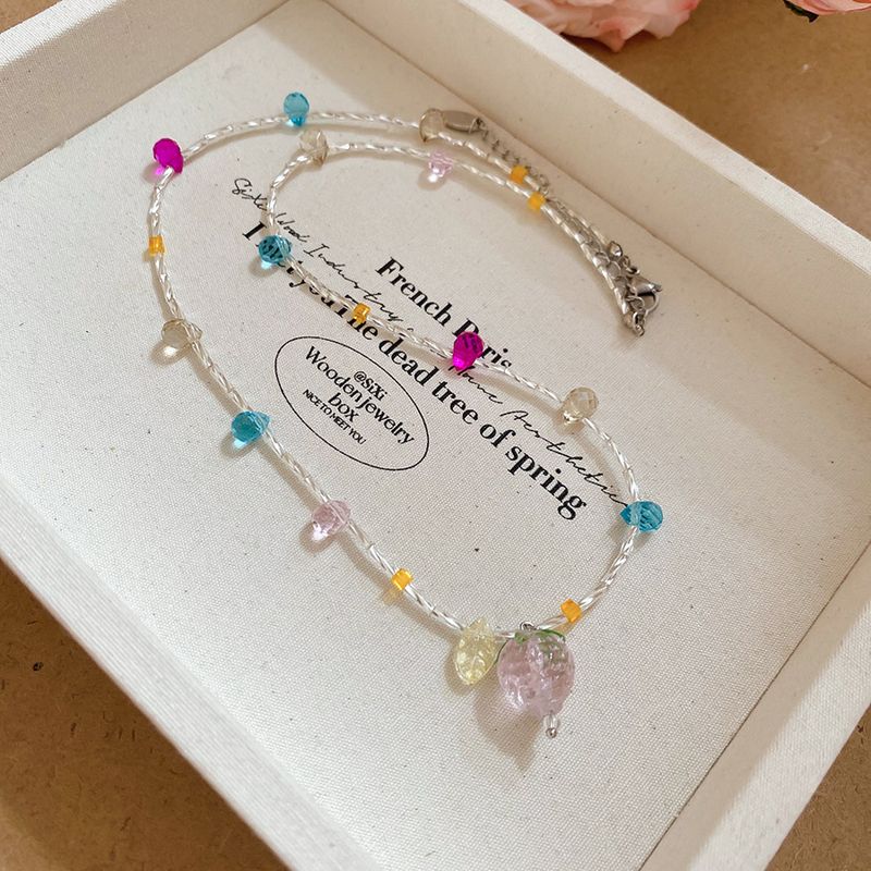 Collana con ciondolo a forma di goccia d'acqua, in vetro e perline di cristallo, fresca e dolce, con catena per clavicola, leggera, di lusso e di alta qualità._voghion.com