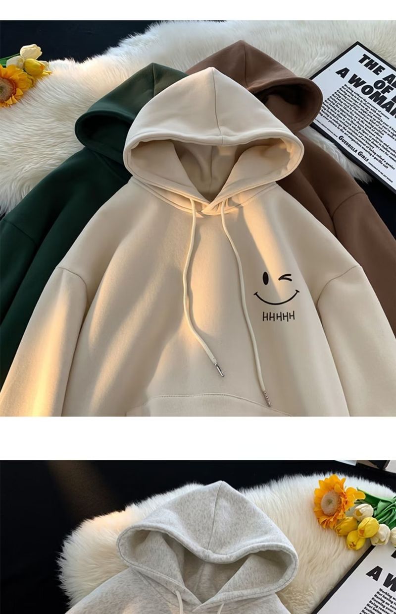 Felpa con cappuccio unisex Smiley in pile – Pullover invernale con cerniera e tasche 3D (M-5XL, 8 colori)_voghion.com