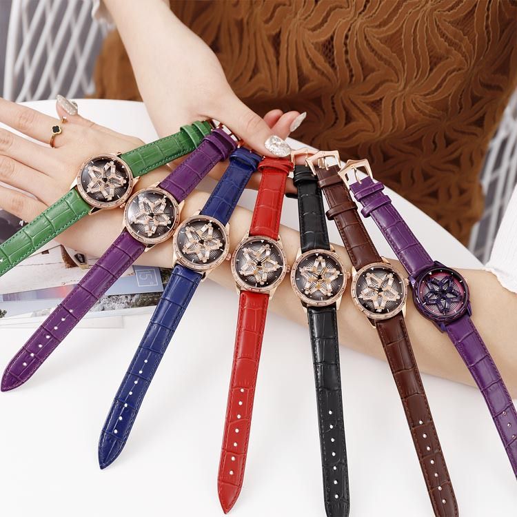Luxury New Time Running Set Square Diamond Leather Belt Waterproof Women's Quartz Watch_voghion.com