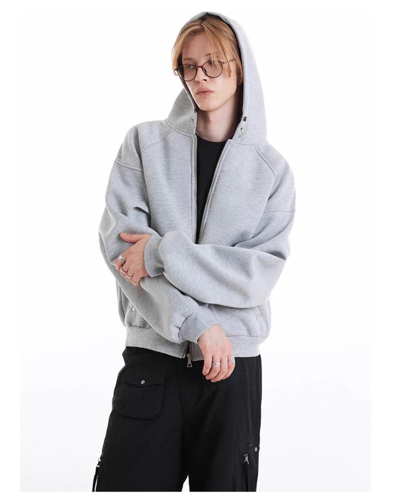 Men's Casual Zip-Up Hoodie With Cleanfit Style - Lightweight Pullover Jacket For Spring & Fall (Light Grey, Oversized Fit)_voghion.com