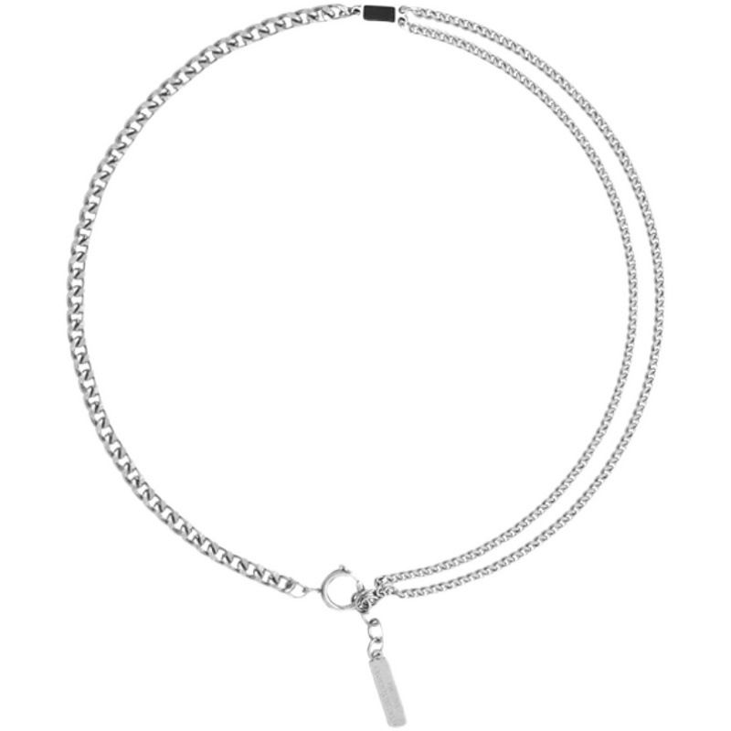 Double Layer Black Diamond Titanium Steel Necklace Men's Hip Hop Trendy Ins Personality Simple Design Niche Versatile_voghion.com
