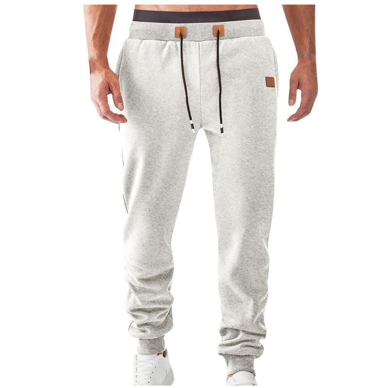 Herren-Fleece-Jogginghose – Lässige Polyester-Sweatpants mit schmal zulaufendem Beinabschluss, elastischem Bund und Taschen (Schwarz/Marineblau/Weiß/Khaki/Burgunderrot/Grau)_voghion.com