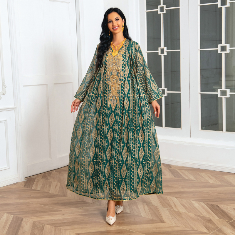Women's Muslim Evening gown Muslim large size sequin embroidered robe_voghion.com