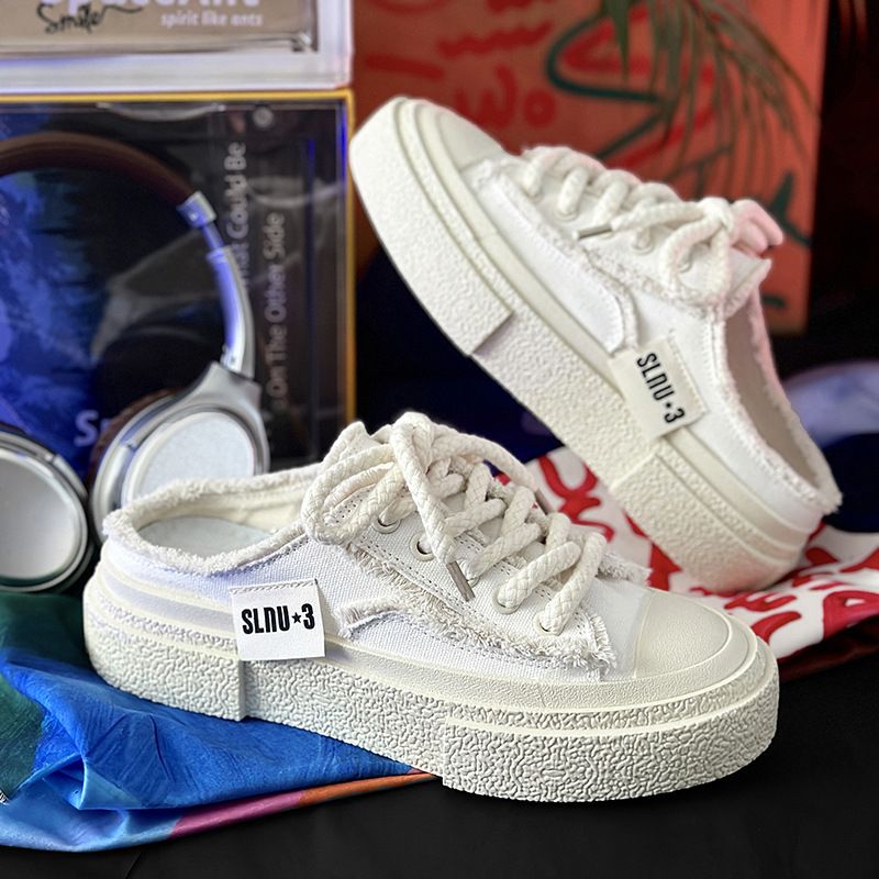 2025 New Niche Design Canvas Men's And Women's Casual Skateboard Couple's Live Streaming Trendy Shoes, Half Slippers_voghion.com