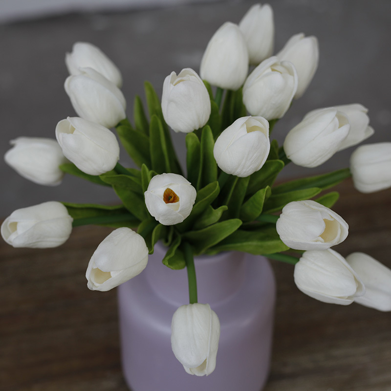 Retro 10-head tulip bunch dining table coffee table floral wedding PU artificial flower decoration flower_voghion.com