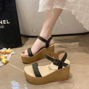 Sandals Large Size 2025 Summer New Style Sponge Cake Wedge Heel Thick Sole Waterproof Platform Suede Women's Sandals_voghion.com