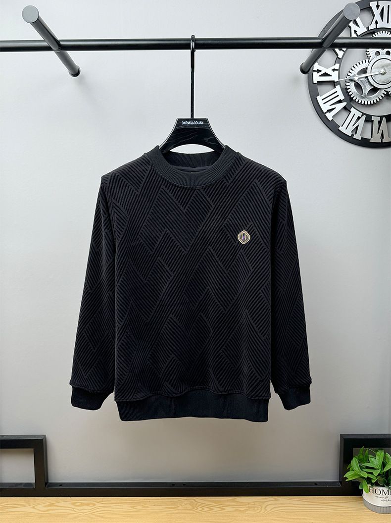 Men's Fleece-Lined Pullover Sweatshirt - Soft Thermal Long Sleeve Crewneck Top With Stylish Letter Print, Winter Casual Loungewear For Plus Size_voghion.com