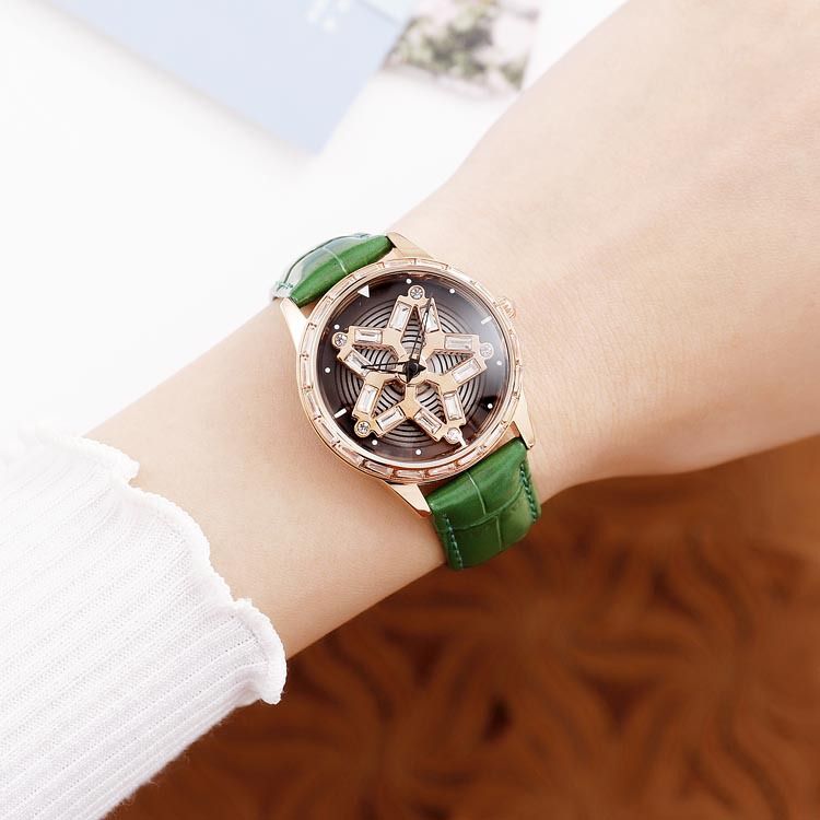 Luxury New Time Running Set Square Diamond Leather Belt Waterproof Women's Quartz Watch_voghion.com