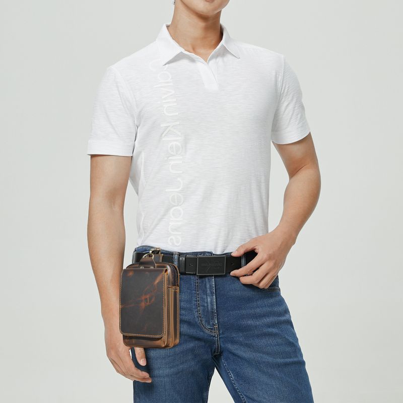 Head layer Crazy Horse Leather Cowhide Men's Trendy Cool Phone Camera Outdoor 6-inch Small Waist Bag with Hook 1609_voghion.com