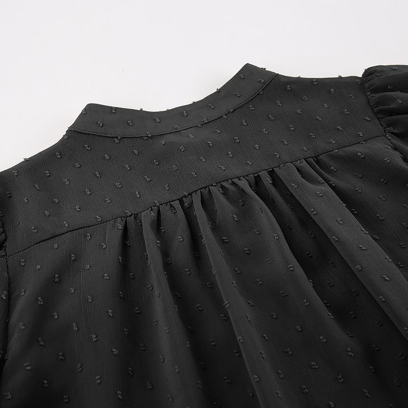Camicia da donna in chiffon jacquard moda temperamento francese, nicchia femminile, camicetta con maniche a sbuffo e volant allentato_voghion.com