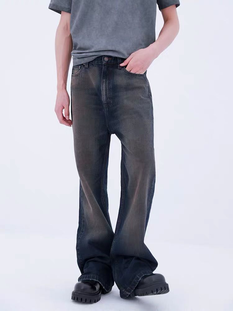 Herrenbekleidung Herren Schlammgefärbte Schlagjeans - Vintage Washed Bootcut Denim Pants (Marineblau, S-XXL) Modetrends_voghion.com