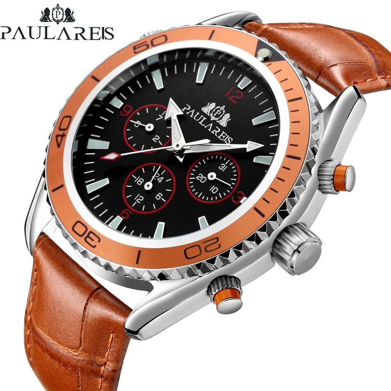 Automatic Self Wind Mechanical Stainless Steel Strap Orange Blue Black Dial Bezel Classic Men_voghion.com