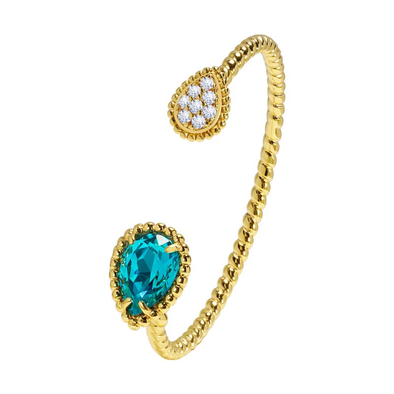 Bracelet pour femme en pierres précieuses serties de perles et de griffes – Cristaux synthétiques multicolores taille goutte d'eau, ouverture réglable_voghion.com