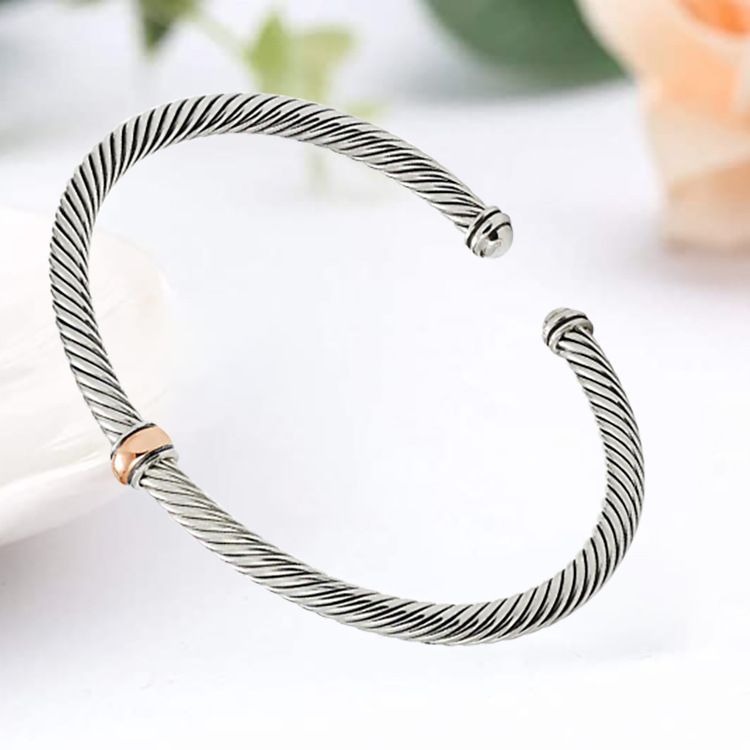 Pulsera de acero inoxidable con cuerda de alambre de acero de titanio y dos colores abiertos_voghion.com