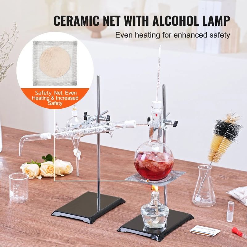 Kit Boro Glassware With Distillation Alcohol Lamp, Lab Distillation Apparatus, Oil 3.3 Distillation Essential Ceram Kit, 500ml_voghion.com
