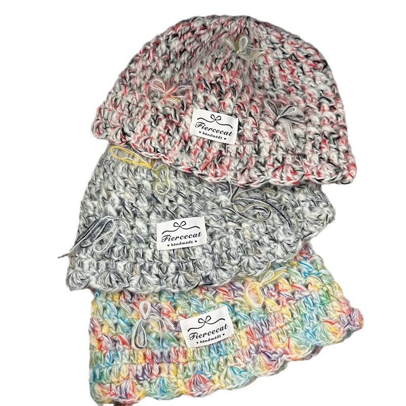 2024 new mixed color knitted pullover for women in autumn winter, warm and versatile, big head circumference, face_voghion.com