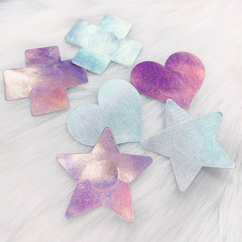 Pink silver heart five-pointed star big cross sexy breast patch one-time breast patch_voghion.com