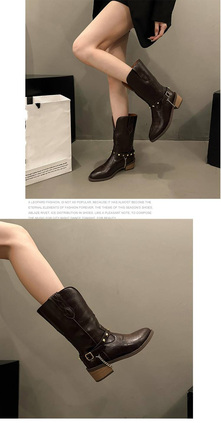 Retro-Western-Cowboystiefel im britischen Stil mit spitzen Absätzen für Damen im Herbst 2024, neue Ärmel, V-Ausschnitt, schlankmachender Blockabsatz, mittelhohe Stiefel_voghion.com