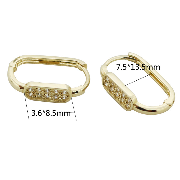 Huggie-Ohrringe, versilbert mit 14 Karat Goldohrringen, Nischendesign, glänzendes Oval mit eingelegten Temperamentohrringen aus Zirkonium_voghion.com