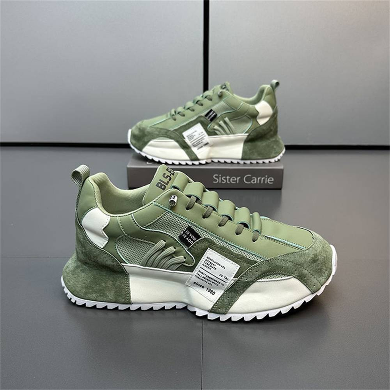 Fashion Sneakers Men's Mesh Artificial Leather Splicing Thick Sole Non-Slip Running Shoes 39-47_voghion.com