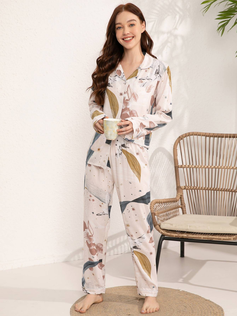 Autumn New 100% Adhesive Long Sleeved Pants Women's Sleepwear Set 3XL Plus Size Long Sleepwear Women's Home Sleepwear_voghion.com