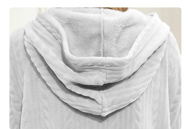 Cozy Fleece Zip-Up Hooded Bathrobe For Women & Men - Winter Long Sleepwear, Soft Flannel Loungewear, Unisex Sizes M-XL, Multiple Colors_voghion.com