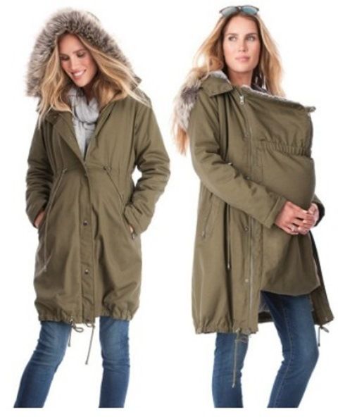Çıkarılabilir Suni Kürk Kenarlı Şık Annelik Kapüşonlu Parka, Hamilelik ve Emzirme Dönemi İçin Uzun Kollu Sıcak Mont, Çok İşlevli Kışlık Ceket_voghion.com