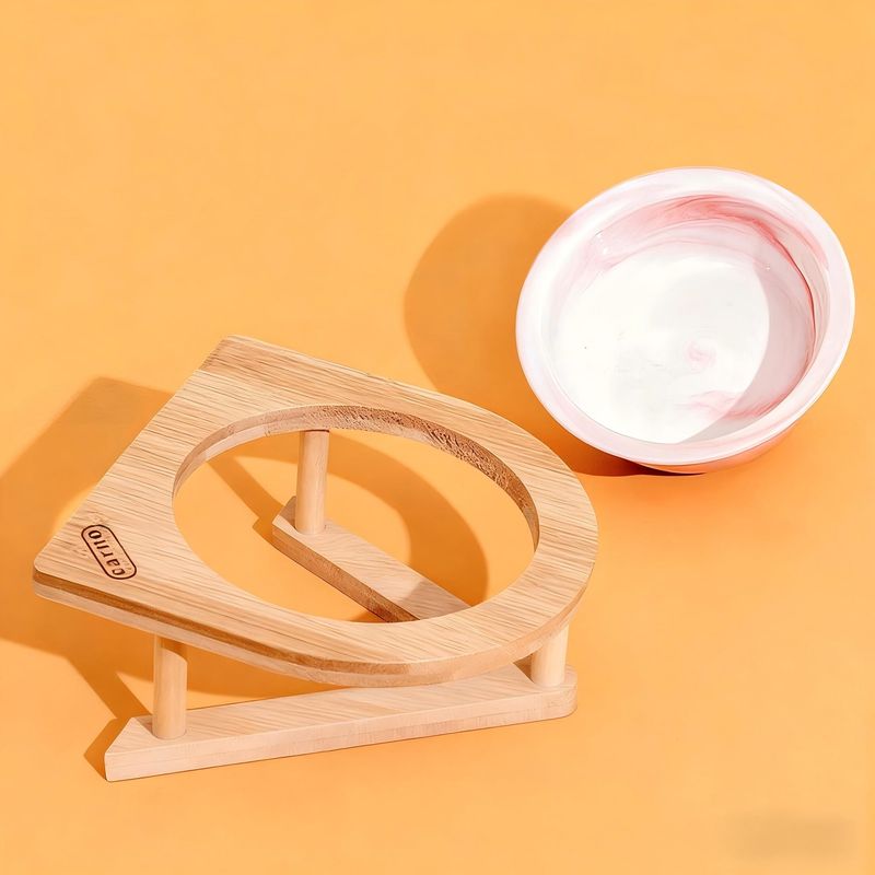 bamboo Rack And Ceramic Cat Bowl_voghion.com