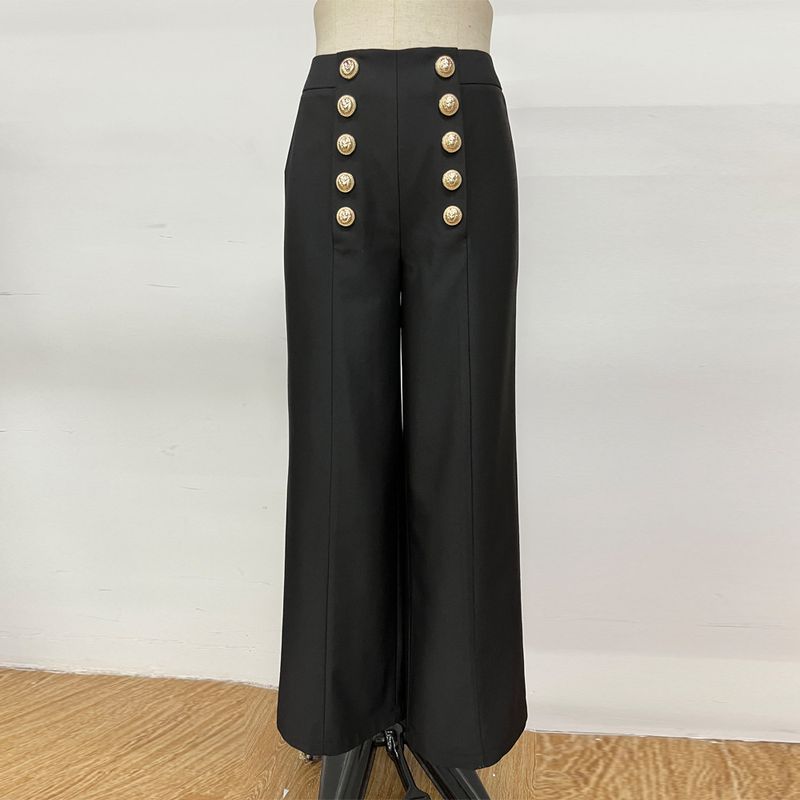 Women's clothing new fashion double-breasted rivet concealed button loose straight pants women's trousers casual commuting supply_voghion.com