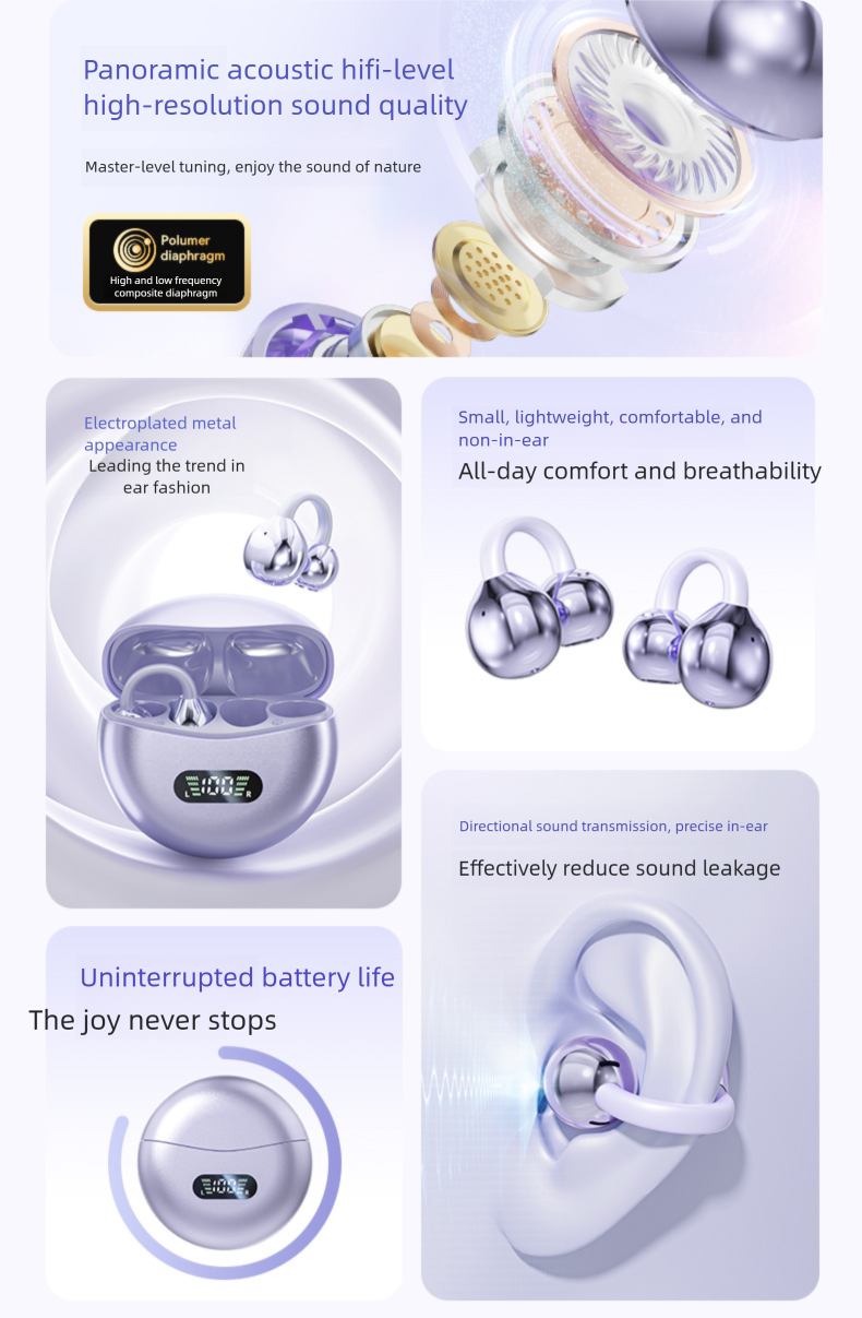 2025 New Clip-on Wireless Long Battery Life Private Noise Reduction Digital Display Bone Conduction Bluetooth Earphones_voghion.com