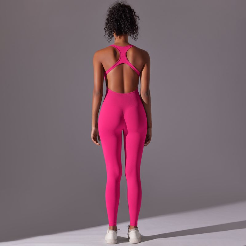 Tight solid color one-piece with hollowed out back, sexy yoga suit, seamless and breathable jumpsuit_voghion.com