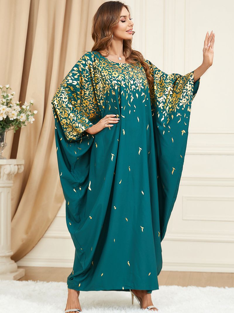 Abito da donna musulmano verde con maniche a pipistrello, alla moda, largo, con stampa a caldo, di grandi dimensioni_voghion.com
