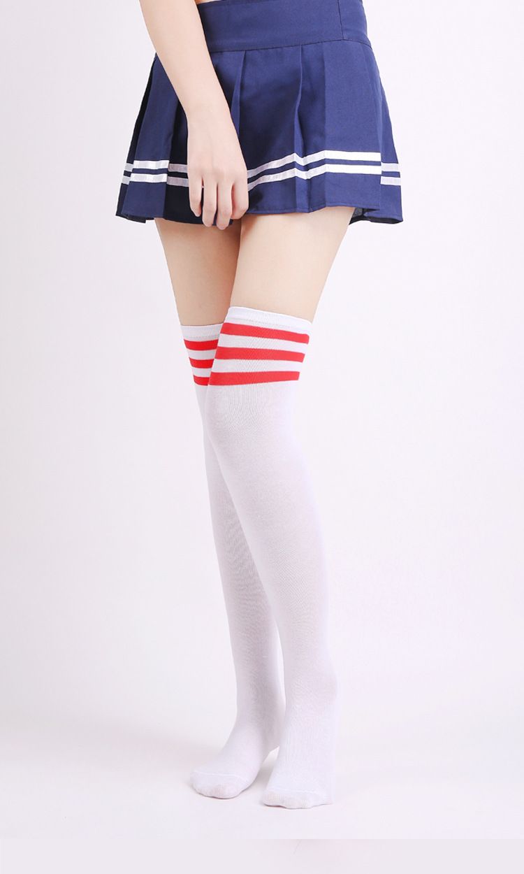 Calzini Harajuku in stile college giapponese, con tre strisce bianche e nere, da donna, sopra il ginocchio, da calcio, lunghi e alti_voghion.com