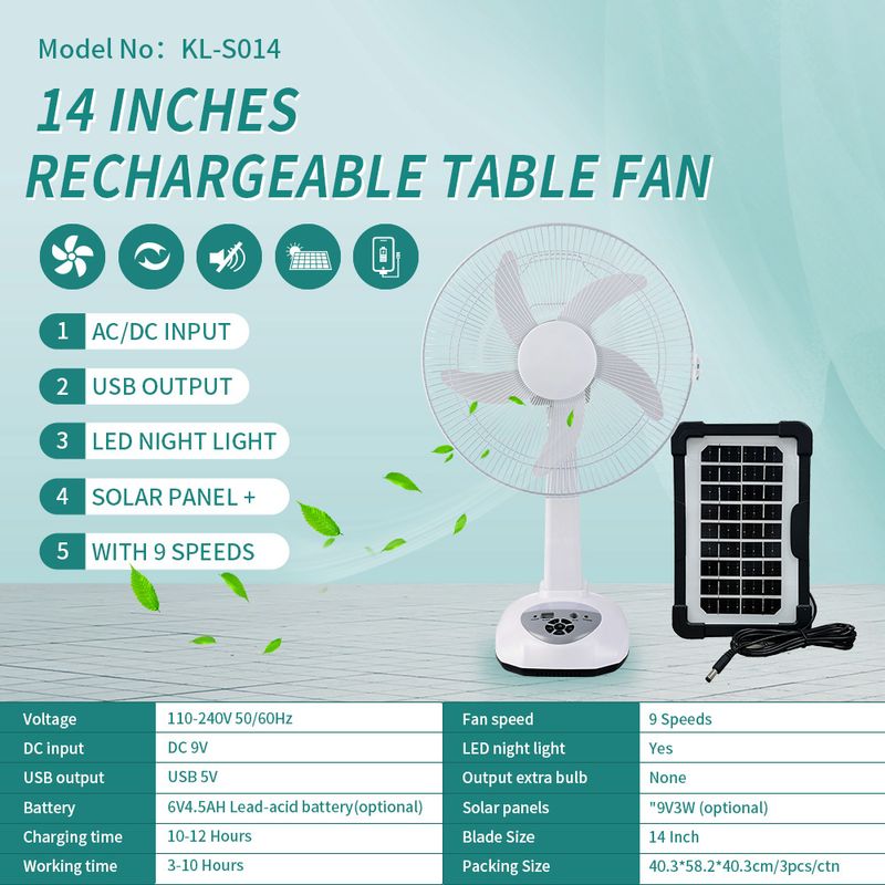 Vroče prodajan 12-palčni večfunkcijski ventilator s 6V4.5A svinčeno-kislinsko baterijo in priključkom za sončno polnjenje_voghion.com