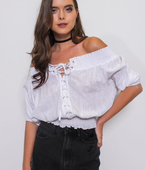 Maglietta allacciata a maniche lunghe, ampia, tinta unita, alla moda da donna, con spalle scoperte_voghion.com